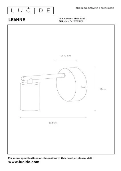 Lucide LEANNE - Lámpara de pared - 1xE27 - Negro - técnico